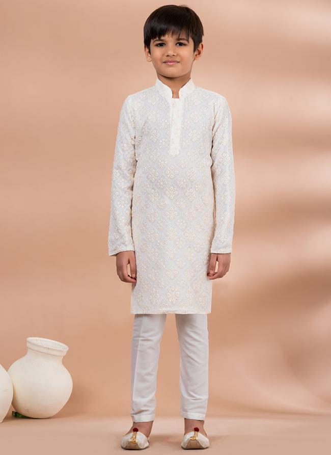 Viscose White Traditional Wear Digital Printed Kids Kurta Pajama